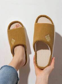 Women's Simple Open-Toe Slip-On Slippers, Lightweight Fabric, For Spring & Summer Office, Bedroom, Home Use