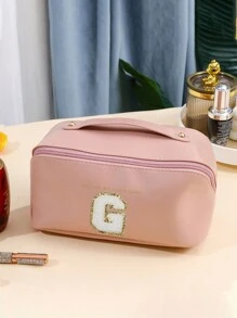 1 túi đựng đồ trang điểm PU dung tích lớn, túi đựng mỹ phẩm, túi đựng đồ vệ sinh cá nhân du lịch di động đựng cọ trang điểm, phấn mắt, son môi, chăm sóc da, bàn chải đánh răng, xà phòng, lược chải tóc, đồ trang sức, đồ điện tử nhỏ - Hồng - Xem 18