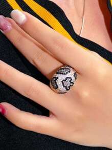 1 pieza Anillo grande para dedo con patrón de leopardo y serpiente con pavé de circonita cúbica de lujo, accesorio de joyería creativo y único para compromiso, desfile, boda y fiesta