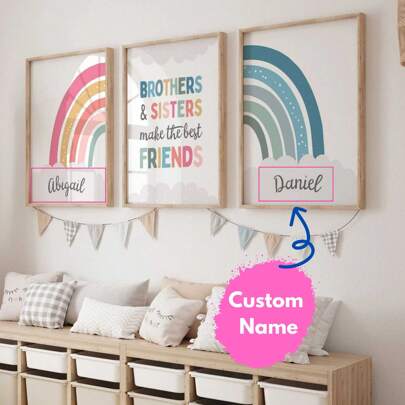 3 قطع/مجموعة، ملصق قماشي بدون إطار مخصص - لوحة جدارية بألوان قوس مخصصة باسم، صور غرفة الأشقاء، 3 طباعات اسم مخصصة، طباعات فنية لسحابة قوس في غرفة النوم، حديثة، بسيطة، مخصصة، شخصية، هدية فريدة مثالية، فن الجدار الشخصي، مناسبة لغرفة المعيشة، غرفة النوم، المطبخ، ديكور المنزل.