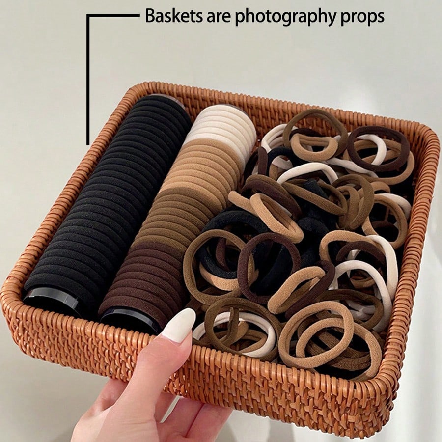 200pcs/10pcs Elegant Lady's Essential Black, White, Khaki, Brown Random Color High Stretch Non-Damaging Hair Ties, Fashion Versatile Minimalist Hair Accessories Suitable For Daily, Casual, Party, Commuting, Vacation, Face Washing, Showering, Makeup, Hairstyling Ponytail Holders Hair Elastics Hair Rubber Bands Scrunchies Hair Rope Elastic Hair Tie, Hair Bobbles ,Gym Sport Outfit Head Accessories Elastic Band