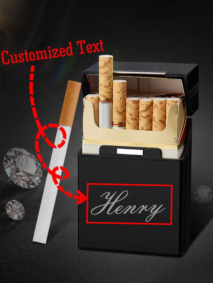 Customized Text LOGO Aluminum Alloy Magnetic Flip Cover 20 Slots Thicken Cigarette Case, Anti-Crush Anti-Water Anti-Fall, Large Capacity High-End Cigarette Box, Gift For Groomsmen, Husband, Father