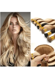 Extensii de păr drept cu vârf I, culoare piano, 30g/pachet, păr uman Remy Fusion, keratină - S18/613 - Vizualizare 3