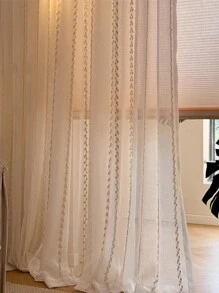 1 件装复古东南亚风格亚麻垂直条纹禅意高端卧室、客厅、阳台窗户薄纱窗帘