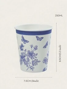 10pcs/25pcs中国风青花瓷主题/青花瓷蝴蝶一次性纸杯，9盎司/250毫升纸杯，一次性饮料杯，生日派对一次性咖啡杯，适用于各种派对、婚礼、家庭、办公室，饮料杯、冷饮杯、热茶杯、咖啡杯、餐饮杯、生日派对用品及配件 - 彩色 - 查看 5