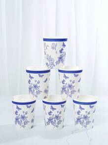 10pcs/25pcs中国风青花瓷主题/青花瓷蝴蝶一次性纸杯，9盎司/250毫升纸杯，一次性饮料杯，生日派对一次性咖啡杯，适用于各种派对、婚礼、家庭、办公室，饮料杯、冷饮杯、热茶杯、咖啡杯、餐饮杯、生日派对用品及配件 - 彩色 - 查看 4