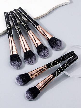 2pcs/6pcs Black Marble Texture Face Blush Brush, Powder Brush, Setting Brush, Contour Brush, Makeup Brushes For Beginners, Cosmetic Tools