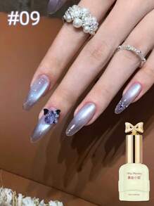 1 件 10ml 玻璃珠粉色猫眼磁性凝胶指甲油，全息粉色猫眼凝胶指甲油，凝胶面漆，适合 DIY 美甲 - 无磁棒