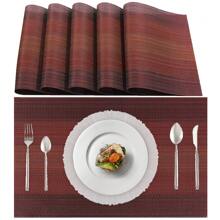 Farfallarossa Gradient Color Washable Placemats (Set Of 6), Size 45*30cm, Heat-Resistant And Non-Slip, Easy To Clean, Suitable For Kitchen, Dining Room And Home Use, Available In Multiple Colors, Enhancing Table Aesthetics And Style - Red - View 2