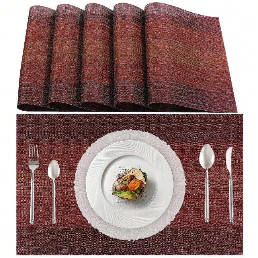 Farfallarossa Gradient Color Washable Placemats (Set Of 6), Size 45*30cm, Heat-Resistant And Non-Slip, Easy To Clean, Suitable For Kitchen, Dining Room And Home Use, Available In Multiple Colors, Enhancing Table Aesthetics And Style