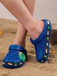 Kids Boys Girls Cartoon Charming Wooden Clogs Slippers, Cute Toddlers Lightweight Beach Pool Sandals - Royal Blue - View 2