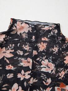 Acelitt Zwarte bloemen mesh coltrui lange mouwen aansluitende blouse