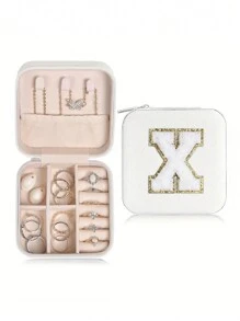 1 pièce Boîte de voyage pour bijoux avec initiale A-Z, étui de rangement multifonctionnel pour bijoux, mini boîte de rangement pour bijoux, organisateur de maquillage, porte-bijoux, sac cosmétique, sac de toilette, cadeau idéal pour les femmes, petite amie, amis, anniversaire, Noël, Halloween - Boîte de voyage pour bijoux avec initiale rose, cadeau de Noël pour adolescentes, retour à l'école