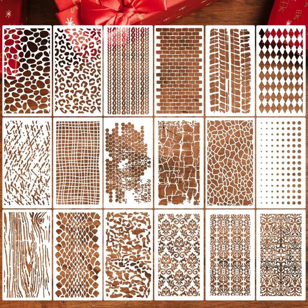 18 piezas de plantillas reutilizables con textura de damasco para artesanías, plantillas geométricas para pintura de fondo, plantillas de dibujo para madera, lienzo, muebles, scrapbooking, de vuelta a la escuela, útiles escolares