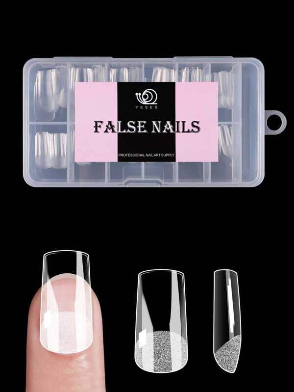 120Pcs Clear Medium Gel X Nail Tips Full Cover Square Fake Nails Artificial False Fingernails Manicure Design Decor For Gel X Nails/Acrylic Nails Extension Home DIY Nail Salon False Gelly Tips Press On Nails
