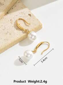 1 Cặp bông tai móc bằng thép không gỉ mặt dây chuyền ngọc trai thời trang, màu vàng và bạc, phong cách cổ điển, phụ kiện đa năng cho phụ nữ, lễ kỷ niệm, đám cưới - bông tai ngọc trai - Xem 5