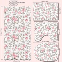 1/4 Pcs Vintage Pink Rose Valentine's Day Themed Bathroom Sets: Shower Curtain, Bath Mat, U-Shaped Toilet Lid Cover, Waterproof Bathroom Decor, Modern Style Bathroom Divider Curtain, No Drilling Required, Machine Washable Polyester,Women Valentine Gift Birthday Boyfriend Girlfriend Fall Decor Bathroom Accessories Back To School