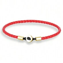 1pc Fashionable Minimalist Men Woven Leather Bracelet Classic Stainless Steel Goldtone Mini Button Couples Leather Bracelet, Gift For Boyfriend - Button Style - View 10