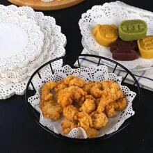 150张炸点心吸油纸蕾丝纸一次性垫厨房烘焙蛋糕纸垫披萨烧烤纸 - 彩色 - 查看 1