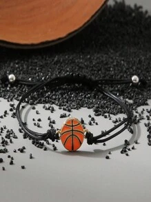 1pc Basketball-Themed Football-Themed Rugby-Themed Sports Black Wax Rope Braided Bracelet For Boys, Suitable For Daily Wear; A Great Gift For Friends