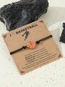 1pc Basketball-Themed Football-Themed Rugby-Themed Sports Black Wax Rope Braided Bracelet For Boys, Suitable For Daily Wear; A Great Gift For Friends