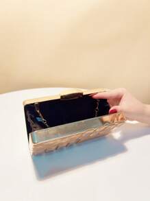 亚克力镂空风格女士晚宴包翻盖时尚新款手提包单肩包手提包情人节礼物爱情节日约会斋月婚礼女友礼物 - 金色 - 查看 4