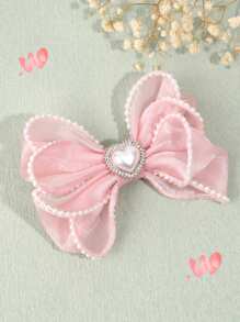 1 件装幼儿女孩蝴蝶结发夹，甜心水钻装饰蝴蝶结，精致仿珍珠边发夹，薄纱网状鳄鱼夹，适合儿童青少年的完美礼物，适合日常生活 - 彩色 - 查看 2