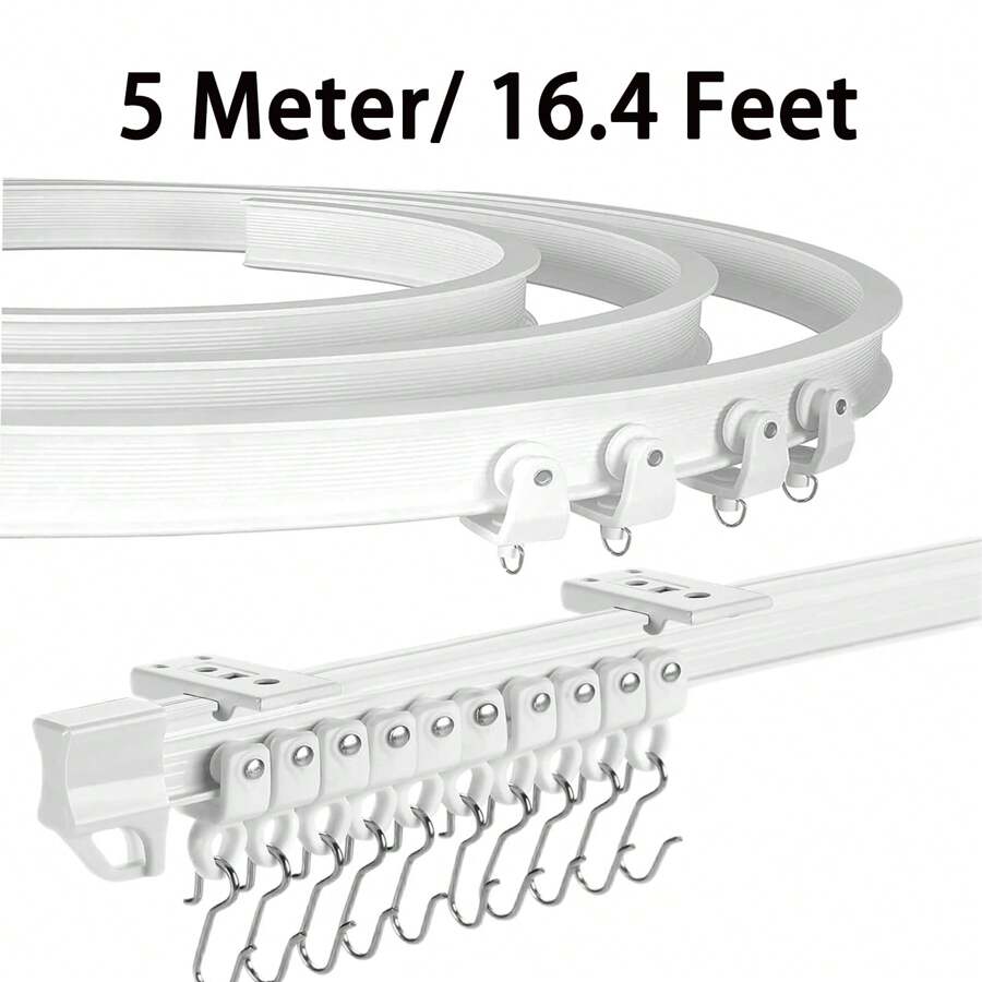 Curtain Track With Accessories, Curved Track Bendable Curved Curtain Track With Accessories Curtain Track Ceiling Flexible Bendable Ceiling Bracket For Curtain Rod With Track Curtain System, Room Divider Ceiling Curtain Rod RV Curtain Ceiling Track - 白色 - 查看 1
