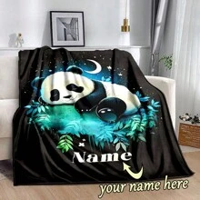 1PC Personalized Blanket Custom Name Printed Blanket Cute Sleeping Animal Panda Blanket Your Name Printed On It Soft And Warm Memorable Moments Blanket Great Holiday Gift For Families