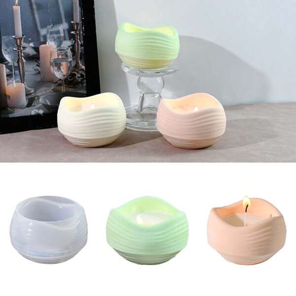 Nouveau moule en silicone rond pour bougie à rayures ondulées, support à bougie fait main DIY, moules pour pots de fleurs