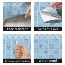 1 Roll Cartoon Style Self-Adhesive Removable Wallpaper, PET Aluminum Foil Material Contact Paper - Heat Resistant, Waterproof, Removable, Suitable For Kitchen Backsplash, Dining Room, Living Room Wall Protection, Cabinet, Tabletop Renovation, Home Decor Sticker, Easy To Cut And Install, Size 60*300/500/1000cm