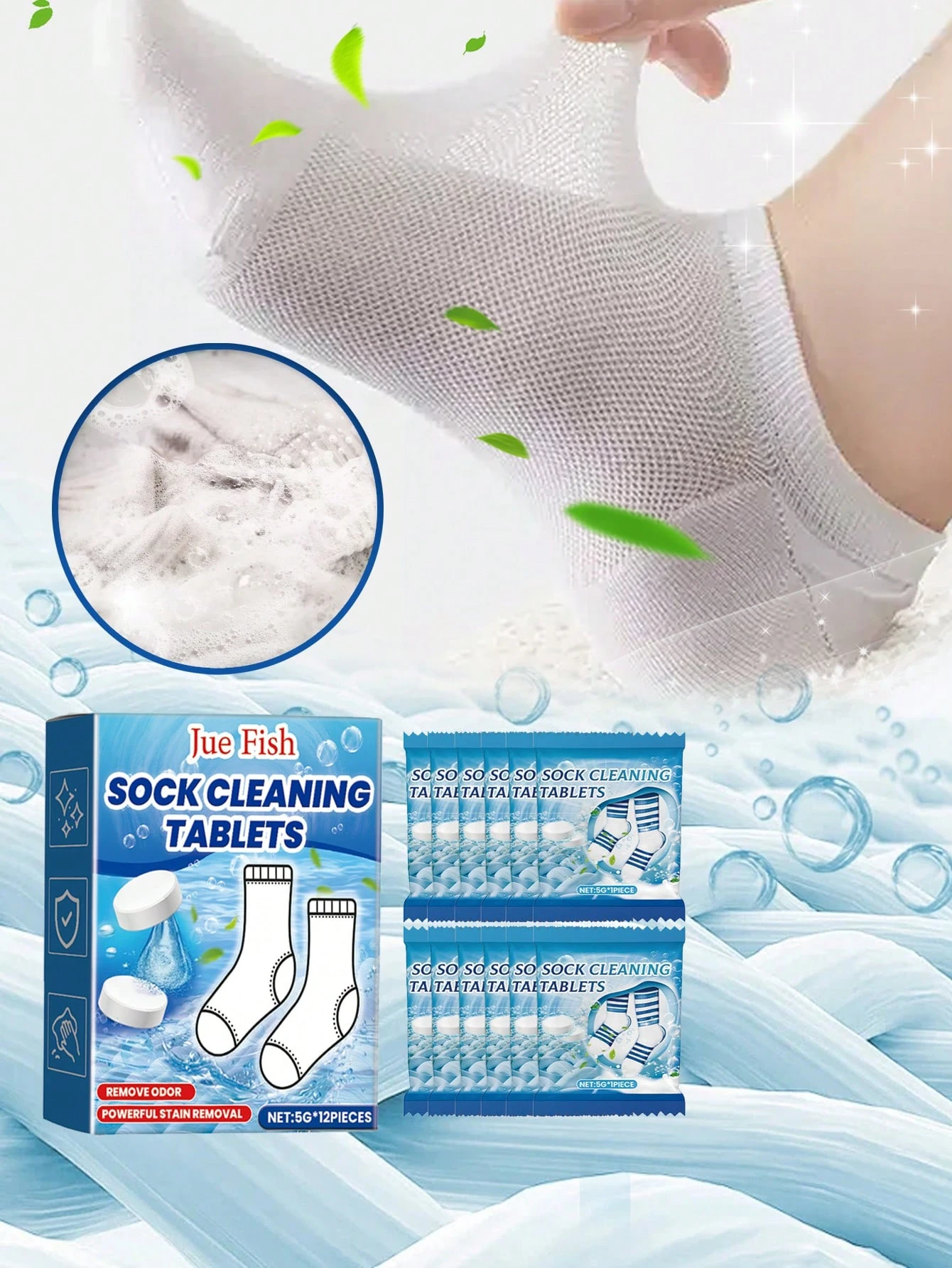 Sock Cleaning Effervescent Tablets For Deodorization, Gentle Removal Of Stubborn Substances