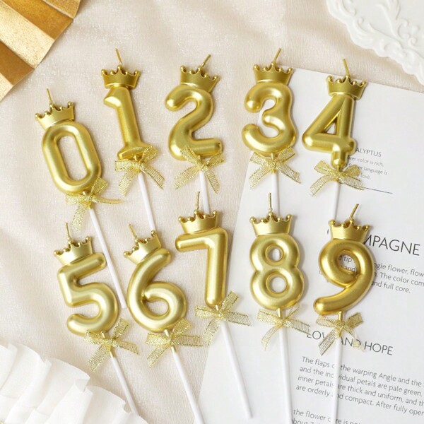 Gold Digital Candles Crown Bow Birthday Cake 0-9 Candles Birthday Party Plugin Dress Up Candles