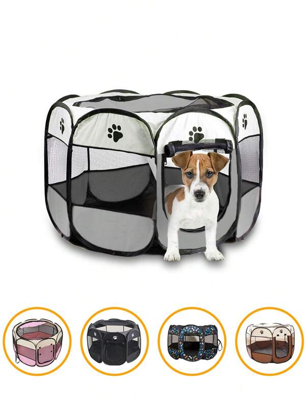 1 pieza Corral plegable portátil para mascotas, Nido para mascotas impreso transpirable, Adecuado para perros pequeños, gatos, conejos para ejercicio, Uso en interiores/exteriores