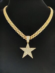 1pc Fashion Creative Pentagram Shaped Pendant Necklace, Unisex Hip-Hop Retro Necklace Suitable For Party Or Daily Wear, 2 Chain Styles To Choose From - Yellow Gold - View 14