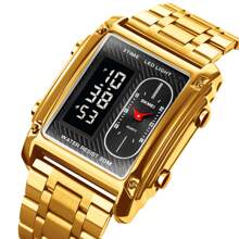 Skmei Montre-bracelet en acier inoxydable pour hommes Skmei 1868, résistante à l'eau 3 ATM, montre numérique en alliage