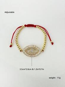 1 pieza Brazalete ajustable con diseño de ojo y corazón microincrustrando circonia, baño de cobre dorado, moda y creativo, adecuado para hombres y mujeres, ideal para usar a diario y fiestas