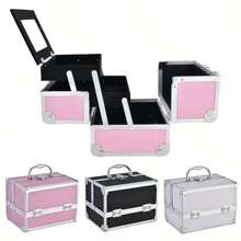 Makeup Case, Portable Aluminum Alloy Organizer, Large Capacity With Mirror Professional Makeup Artist Portable Multi-Layer Small Tool Box