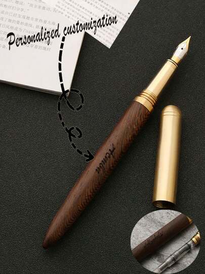 قلم حبر نحاسي قديم من الخشب الفاخر، قلم كتابة وفن تجميلي وأعمال مكتبية ، هدية قرطاسية مكتبية، عودة إلى المدرسة، لوازم مدرسية