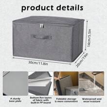 1pc Foldable Storage Box, Dark Grey Collapsible Storage Bin, Waterproof Organizer Bin, Suitable For Home Or Office, With Zipper Cover And Handles