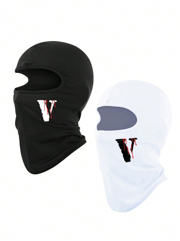 6 pièces/2 pièces/1 pièce Masque de ski avec imprimé lettre V, cagoule, masque facial pour hommes et femmes, protection UV, coupe-vent, écharpe pour snowboard, moto