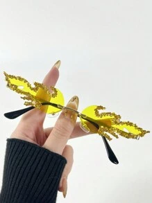 Ochelari de soare fără ramă Y2K, ochelari de soare unici pentru femei, pentru vară, plajă, călătorii, ochelari de soare fără ramă, ochelari de soare Y2K, ochelari de soare unici, ochelari de soare cu stras multicolor