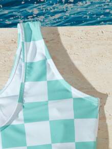Tween Girl Checkered Print Split Swimwear - Multicolor - View 4