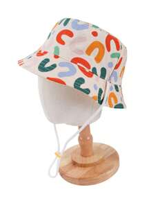 1pc Kids Reversible Cute Letter Print Bucket Hat, Unisex Daily Outdoor Sunscreen Sun Hat