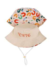 1pc Kids Reversible Cute Letter Print Bucket Hat, Unisex Daily Outdoor Sunscreen Sun Hat