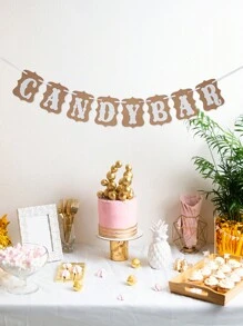 1pc Vintage Candy Bar Letter Kraft Paper Pull Flag Banner, Birthday Party Decoration - Khaki - View 8