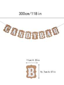 1pc Vintage Candy Bar Letter Kraft Paper Pull Flag Banner, Birthday Party Decoration - Khaki - View 3