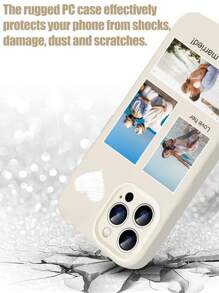 定制照片和文字 iPhone 手机壳 - 带有姓名/日期/名言的个性化情人节礼物，适合情侣、闺蜜和家人 | 上传宠物照片、情侣照片和高清打印件，风格简约可爱 | 母亲节、毕业典礼和周年纪念礼物创意 | 兼容 iPhone 16/15/14 Pro Max 和所有型号 - 米色 - 查看 5