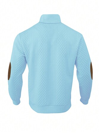 Men's Jacquard Knit Long Sleeve Top, Autumn/Winter Minimalist Stand Collar Undershirt, Solid Crew Neck T-Shirt, Men's Long Sleeve T-Shirt, Holiday Gift For Boyfriend