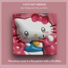 Sanrio 1 pieza Espejo plegable de vanidad encantador con gatito y calabaza - Acabado metálico pulido, acabado de cristal, sin perfume, diseño de dibujos animados, adecuado para el uso en tocador
